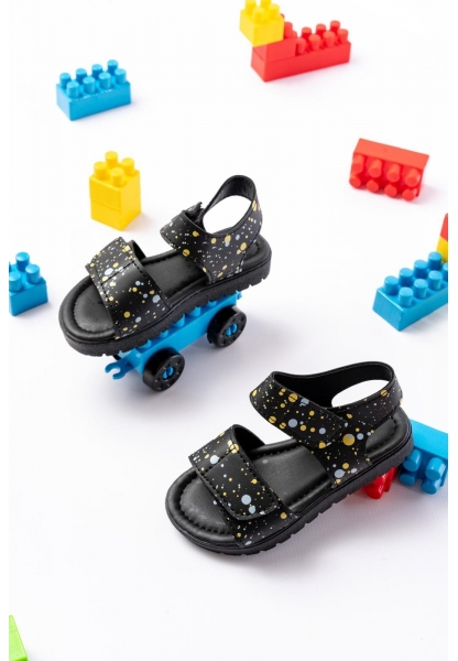 Piyya Siyah Cilt Cırt Cırtlı Sandalet